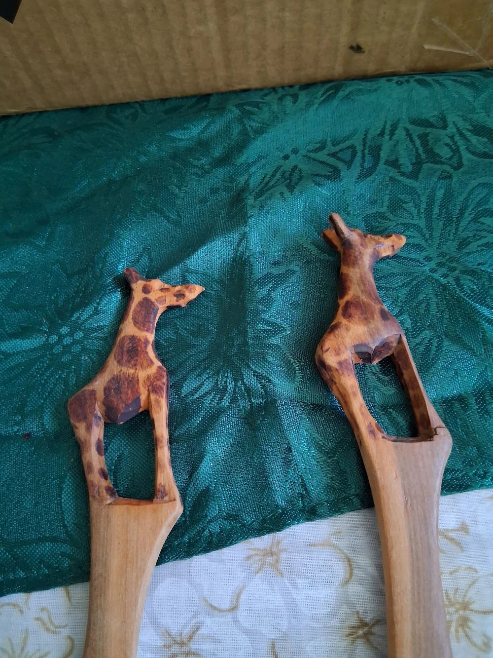 Hand-Carved Wooden Giraffe Salad Servers - Natural Brown